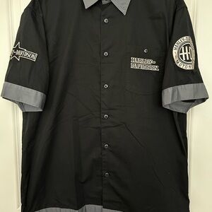 Harley-Davidson Men's Black and Gray Mechanic’s Button Down Shirt